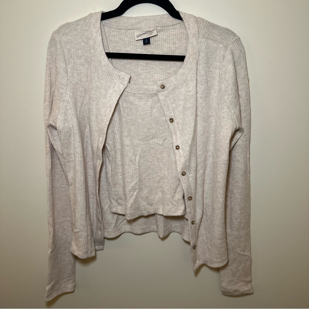 Universal Threads Cream Ribbed Cardigan and Tank Set - S/M